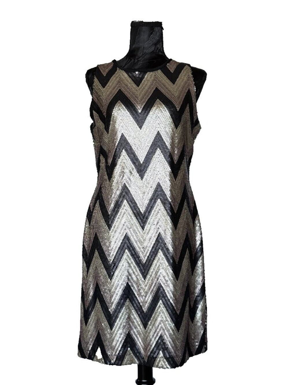 Olivia Matthews Sequin Chevron ZigZag Dress - Size 12 STRETCH (FITS more 8-10)